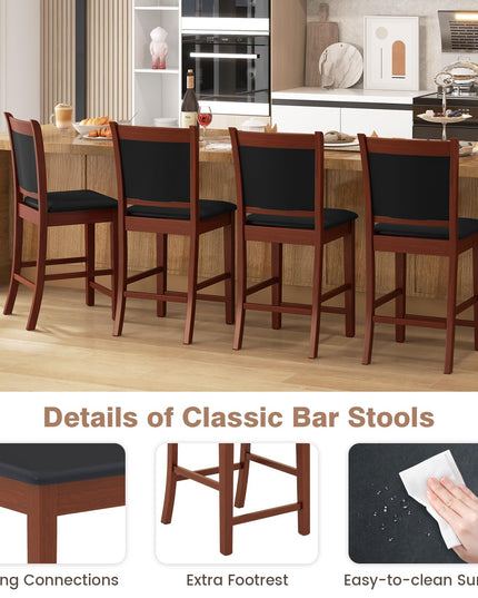 Giantex 24.5" Bar Stools Set of 2, Upholstered Counter Height Bar Stools w/Faux Leather Cushion & Footrest