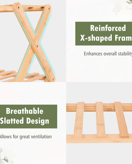 Giantex Bamboo Plant Stand Indoor, 4-Tier Folding Planter Shelf, Foldable Display Rack w/ Slatted Shelves, No Assembly