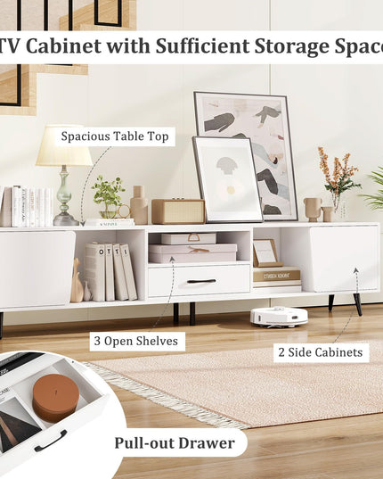Giantex 79" White TV Stand with Power Outlets