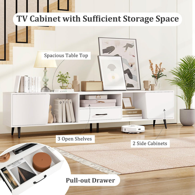 Giantex 79" White TV Stand with Power Outlets