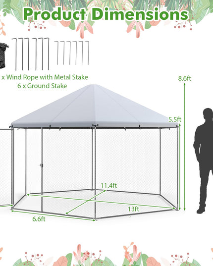 Giantex Large Metal Chicken Run - 13ft Hexagon Walk-in Chicken Coop