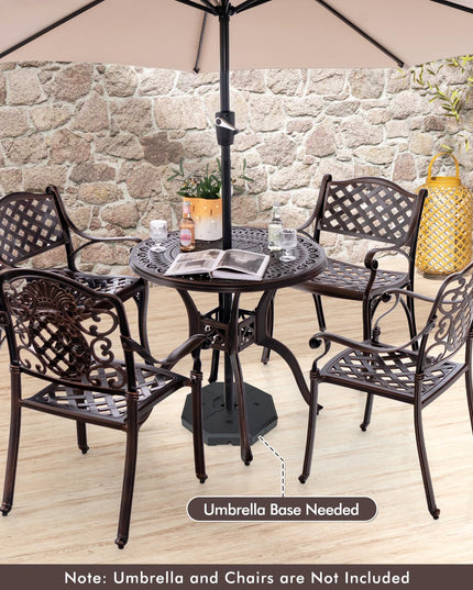 Giantex 31.5" Patio Bistro Table, Cast Aluminum Table Side Table with 2" Umbrella Hole & Adjustable Footpads