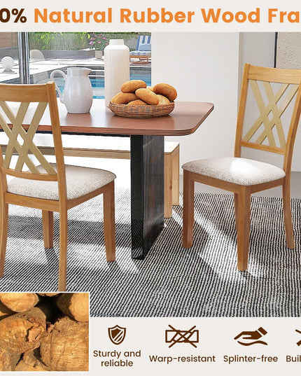 Giantex Wooden Dining Chairs Set of 2/4 Linen Fabric Upholstered Kitchen Chair