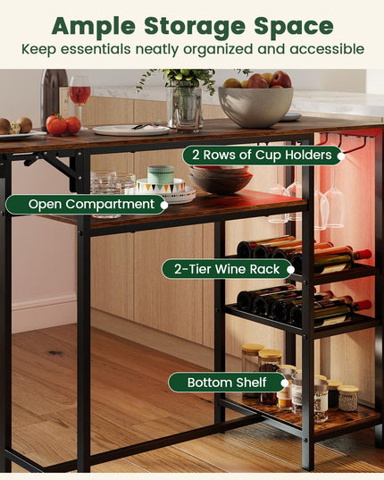 GIANTEX 55" Drop Leaf Bar Table for 2-4 with LED Light