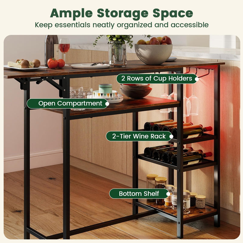 GIANTEX 55" Drop Leaf Bar Table for 2-4 with LED Light