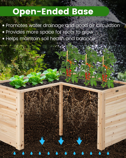Giantex Raised Garden Bed, 47.5" x 47.5" x 24.5" Wooden Planter Box, Outdoor L-Shaped Deep Garden Bed for Sapling Flower Herb Vegetable Fruit