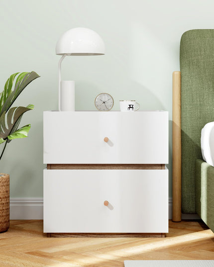 Giantex Modern Nightstand with 2 Storage Drawers, Wooden Night Stand with Raised Edge
