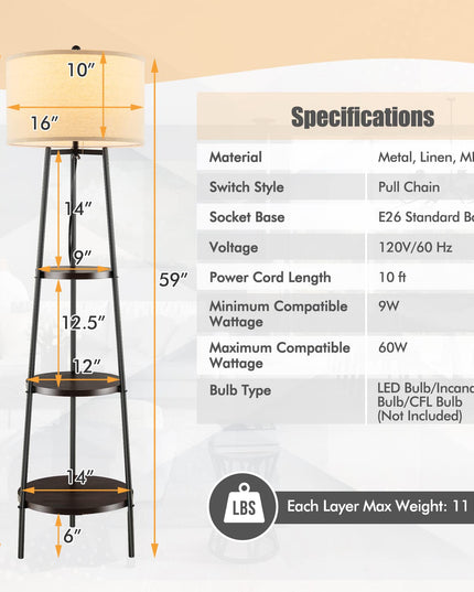 Giantex Floor Lamp with 3-Tier Shelves - Modern Standing Corner Floor Lamp