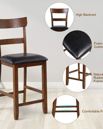 Giantex 25.5-Inch Counter Height Chair with Backrest, Foam-Padded Cushion, Rubber Wood Legs