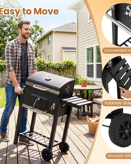 Giantex Outdoor Charcoal Grill with Foldable Side Shelf