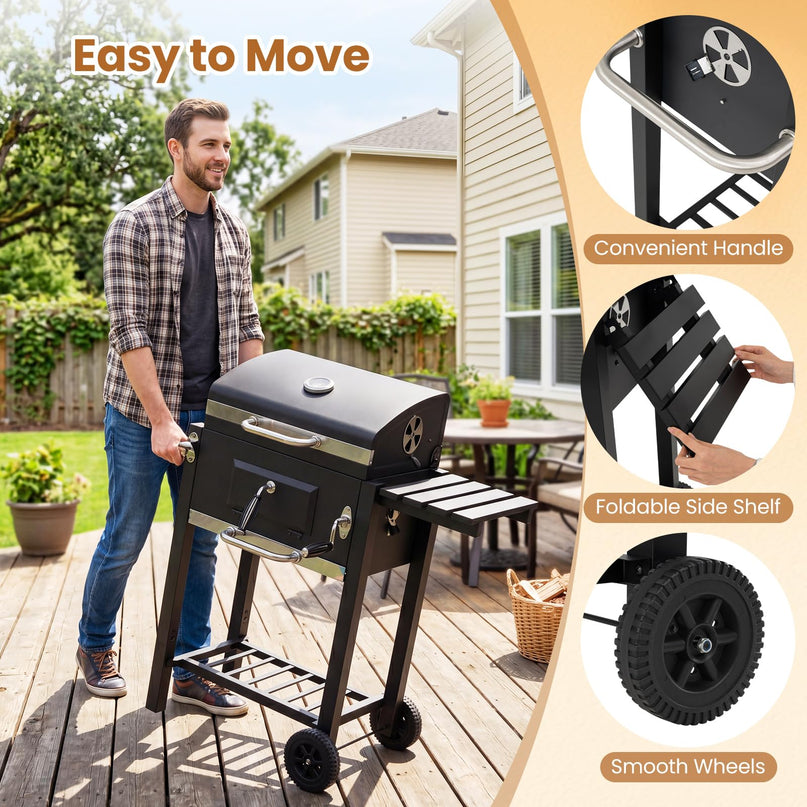 Giantex Outdoor Charcoal Grill with Foldable Side Shelf