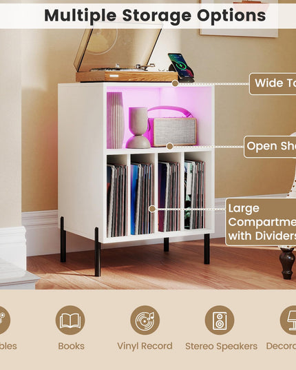 Giantex Record Player Stand w/LED Light & Charging Station