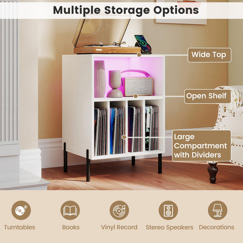 Giantex Record Player Stand w/LED Light & Charging Station