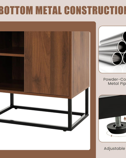 Giantex Wine Bar Cabinet, Small Sideboard Buffet Cabinet with Tempered Glass Top, Adjustable Feet & Shelf, Sliding Door