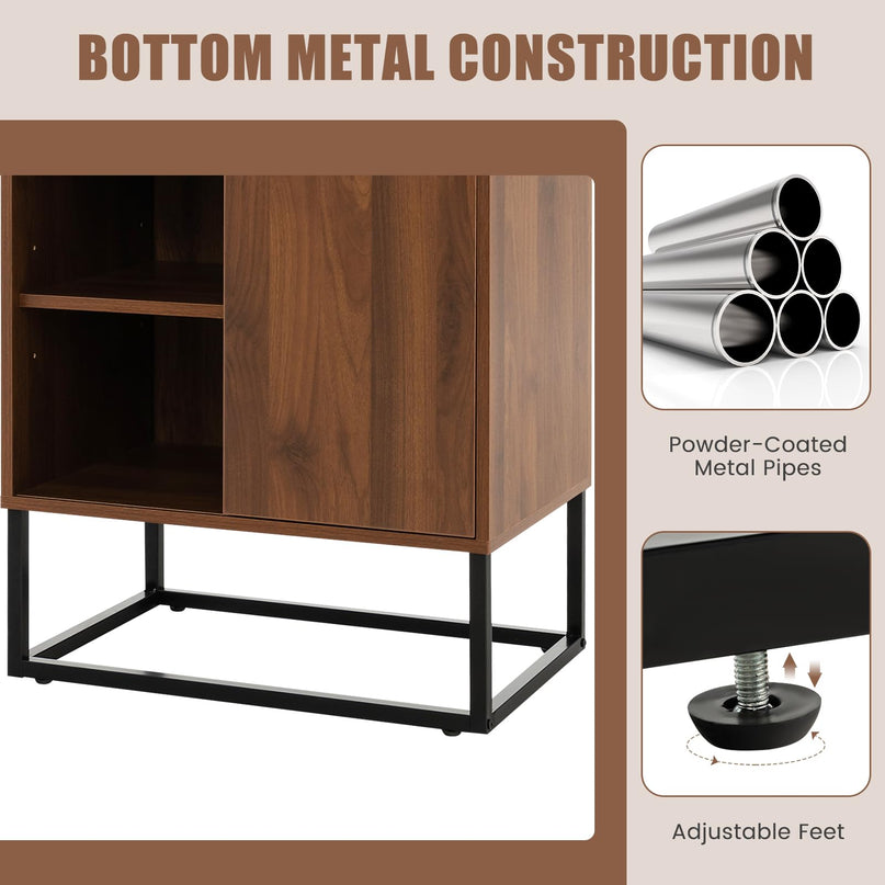 Giantex Wine Bar Cabinet, Small Sideboard Buffet Cabinet with Tempered Glass Top, Adjustable Feet & Shelf, Sliding Door