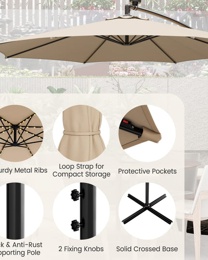 Giantex 10 ft Offset Patio Umbrella with 112 Solar Lights, Outdoor Cantilever Umbrellas with 8 Ribs