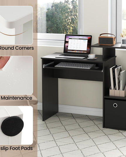 Giantex Computer Desk with Keyboard Tray, Compact Home Office Desk with Fabric Drawer & Storage Shelf