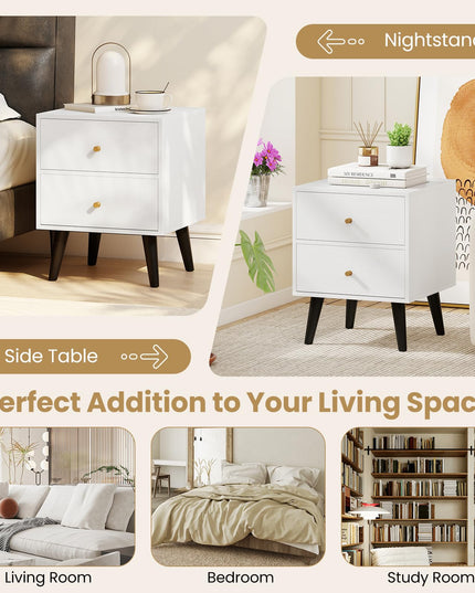 Giantex Night Stand Set 1/2 with Drawers Mid Century Modern Bedside Table