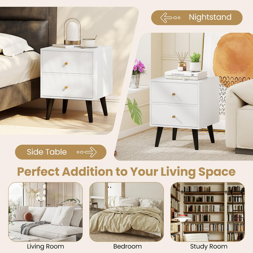 Giantex Night Stand Set 1/2 with Drawers Mid Century Modern Bedside Table