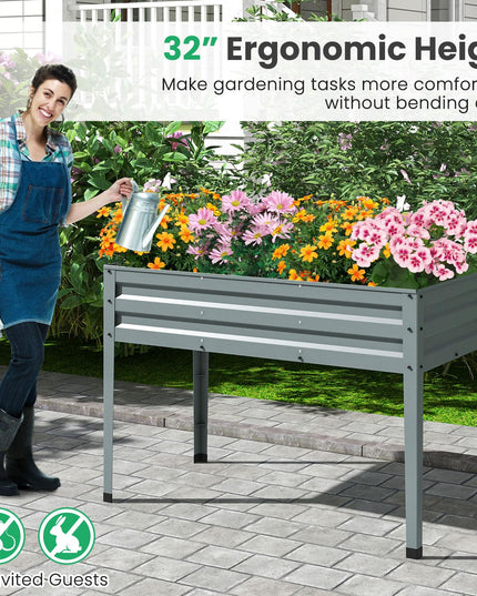 Giantex Raised Garden Bed with Legs, 46”x24”x32” Galvanized Steel Planter Box with Drainage Holes for Vegetables