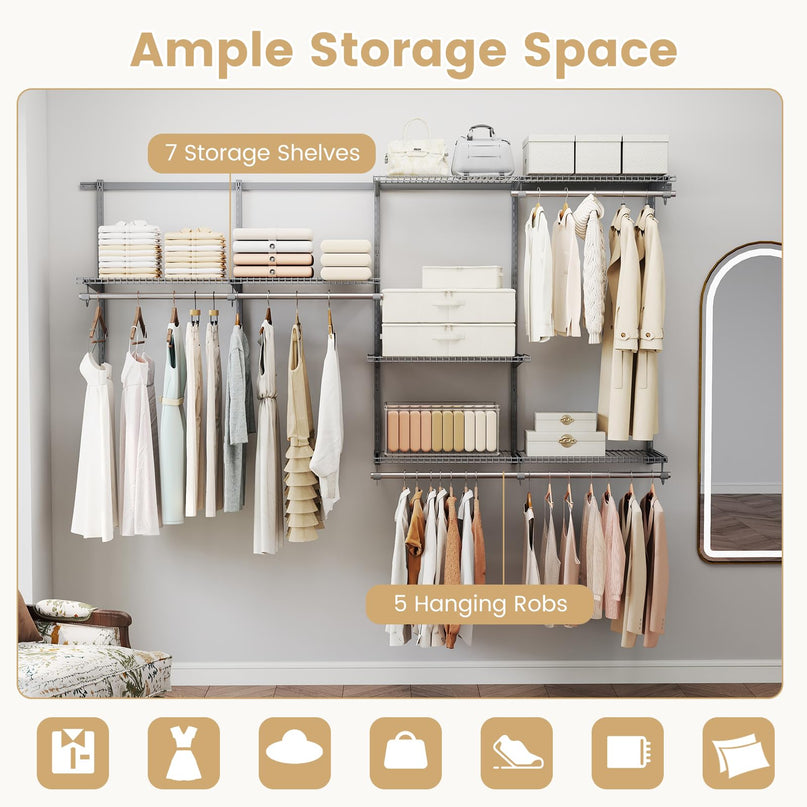 Giantex 4-8 FT Wall-Mounted Closet Shelves and Rod for Laundry Bedroom