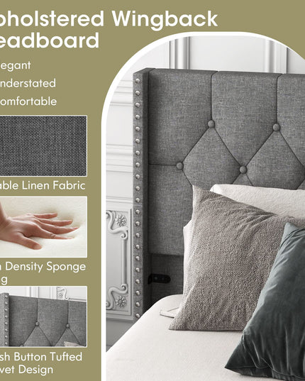 Giantex Full Size Linen Fabric Upholstered Platform Bed Frame