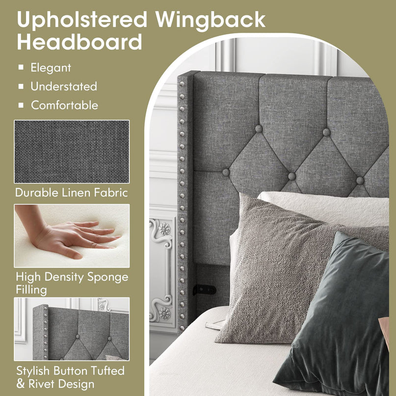 Giantex Full Size Linen Fabric Upholstered Platform Bed Frame