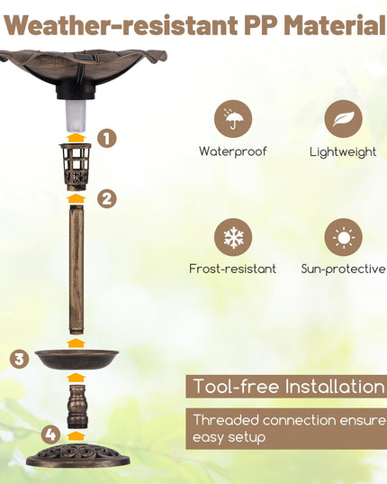 Giantex Bird Bath for Outside, 30 inch Solar Lighted Bird Bath and Feeder with Flower Planter