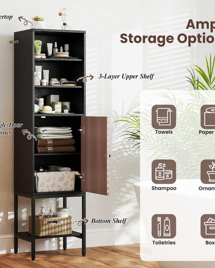 Giantex 57” Tall Bathroom Storage Cabinet, Bathroom Floor Cabinet with Door, Adjustable Shelves & Foot Pads