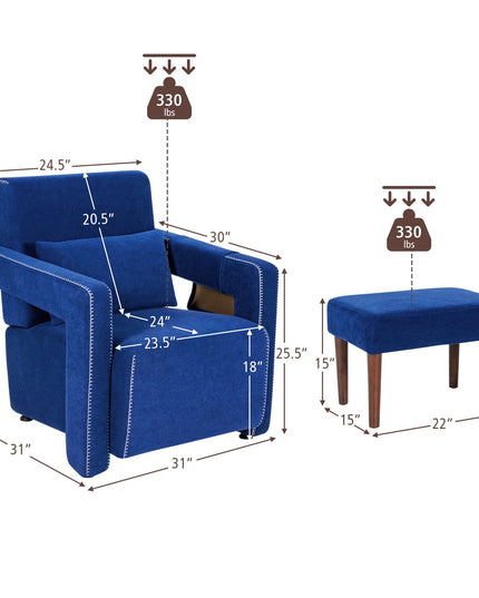 Giantex Modern Accent Chair with Ottoman, Soft Berber Fleece Armchair Single Sofa and Footstool Set w/Waist Pillow