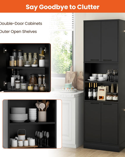 Giantex Kitchen Pantry Cabinet, 75” Tall Freestanding Cupboard with Doors & Shelves