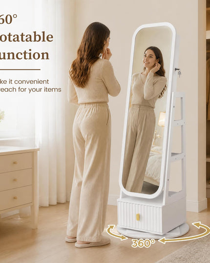 CHARMAID 360° Swivel Jewelry Cabinet with 3-Color LED Vanity Mirror