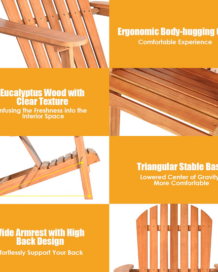 Giantex Adirondack Chair Wooden and Foldable Outdoor Lounger Chair 34"X28"X35.5"