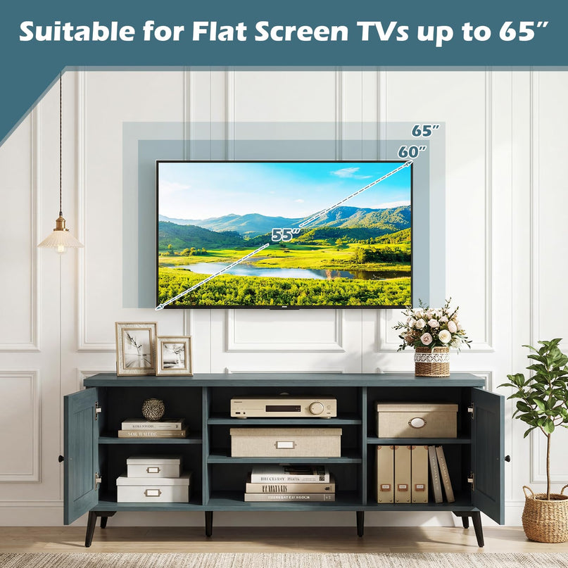 Meuble TV Giantex Mid Century 2 portes pour téléviseurs jusqu'à 65 pouces pour salon