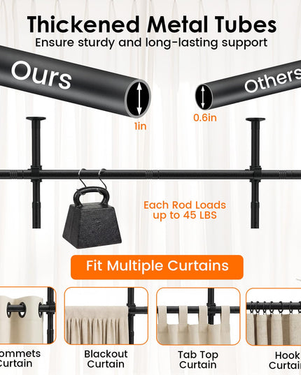 Giantex Room No Drill Divider Curtain Rod | Adjustable 4-10 ft Height & 28-142 in Width
