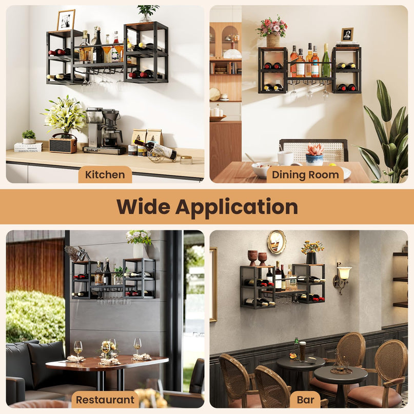 Giantex Wine Rack Wall Mounted with 3 Glass Holders