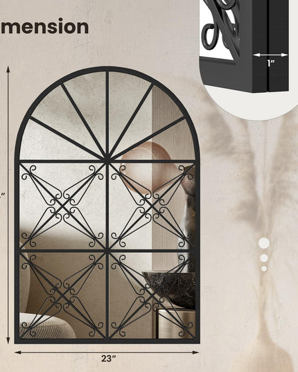 CHARMAID Arched Window Pane Mirror - 34"x23" Arch Wall Mounted Decorative Mirror