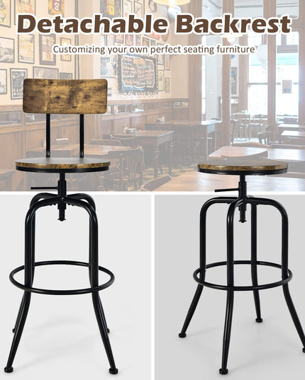 Industrial Bar Stool, Vintage Adjustable Swivel Counter Height Kitchen Dining Chair with Arc-Shaped Backrest