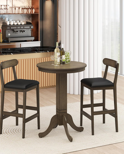 Giantex Ensemble Table de Bar 3 Pièces en Bois pour 2, Tables de Bistrot Rondes et 2 Chaises de Salle à Manger