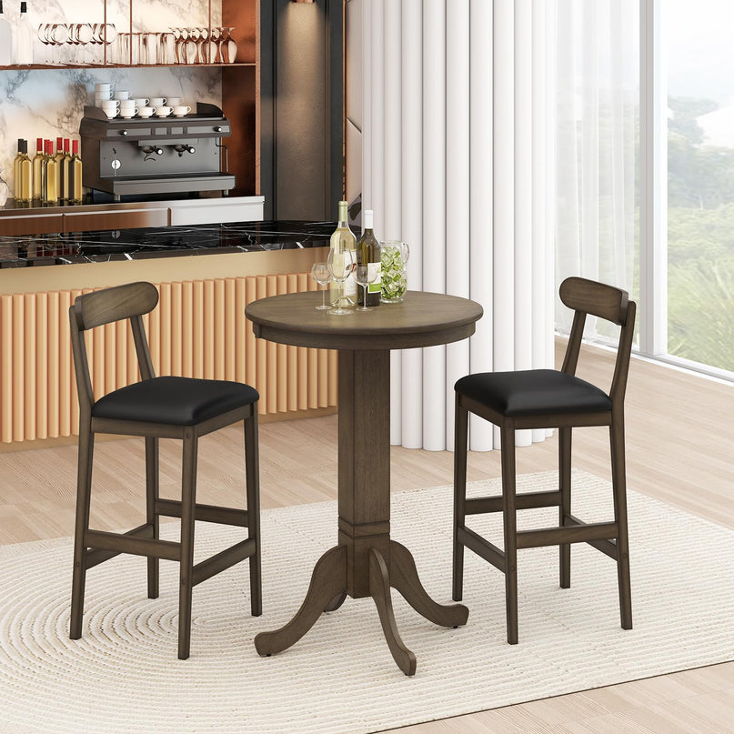 Giantex Ensemble Table de Bar 3 Pièces en Bois pour 2, Tables de Bistrot Rondes et 2 Chaises de Salle à Manger