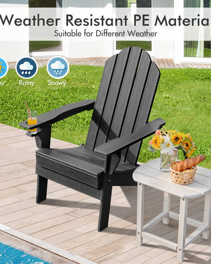 Adirondack Chair Outdoor Folding Chairs, Weather Resistant Patio Chair with Built-in Cup
