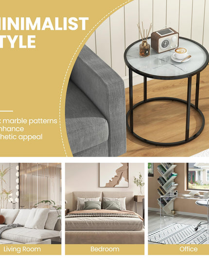 Giantex Round Side Table, Tempered Glass End Table with Metal Frame