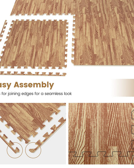 Giantex 100 Sq. Ft Wood Grain Floor Tiles Foam Mat, 25 PCS 24'' x 24'' Puzzle Exercise Mats with Borders