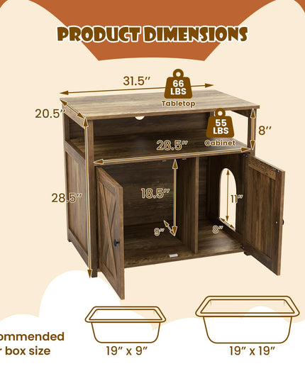 Giantex Cat Litter Box Enclosure - Litter Box Hidden Furniture with Barn Door, Inner Divider, Side Entry, Storage Shelf