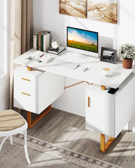 Giantex Computer Desk with Drawers & Cabinet, 51” Long Home Office Desk with Floating Desktop & Metal Frame