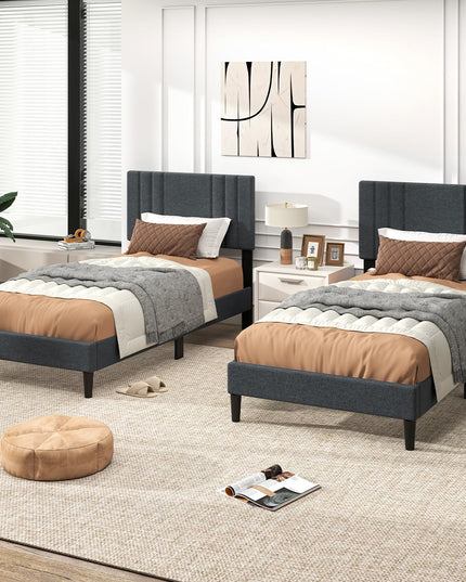 Giantex Modern Upholstered Platform Bed Frame with Vertical Channel Tufted Headboard