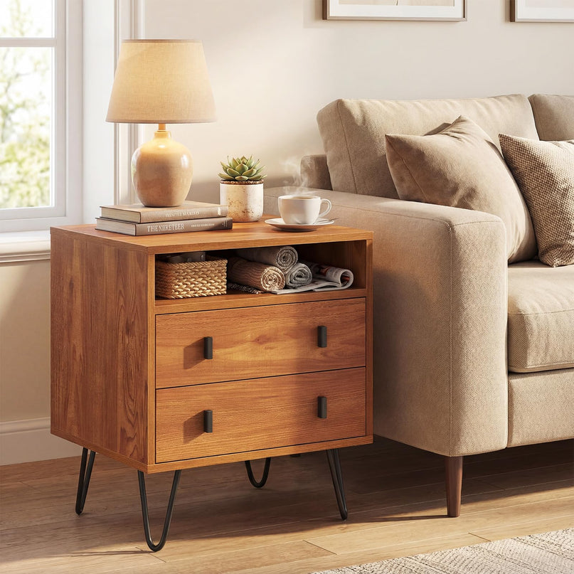 Table de chevet Giantex avec 2 tiroirs pour chambre à coucher et bureau