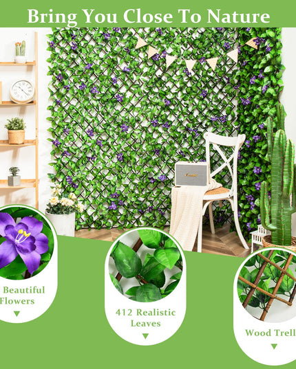 Expandable Fence with Leaves, 6.5ft Privacy Screen Decorative Fake Ivy Fencing Panel