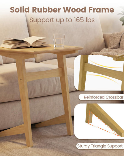 Giantex C-Shaped End Table | Wooden Sofa Side Table w/Solid Rubber Wood Frame (1/2)