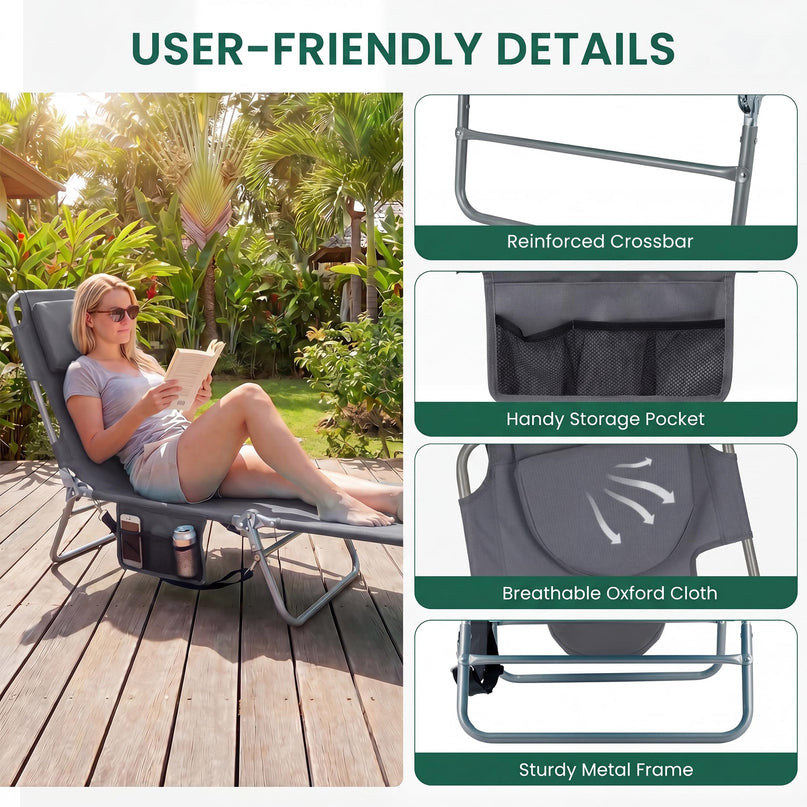 Giantex Folding Tanning Chair with Face Hole& 5-Position Adjustable Backrest (1/2)